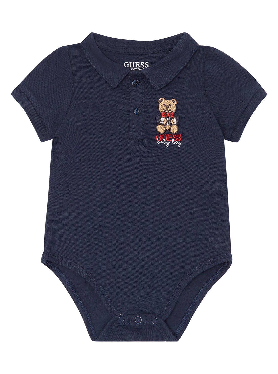 GUESS Baby Boy Blue Bear Logo Polo Onesie (0-12m) H2RW05KACT0 Front View
