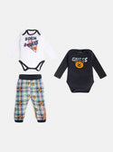 GUESS Baby Boy Blue Check Bear Logo Set (0-12m) P2BG04KA6W0 Front View