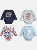 GUESS Baby Boy Blue Grey Multi Bodysuit 4-Piece Set (0-12m) P2RG03KA6W0 Front View