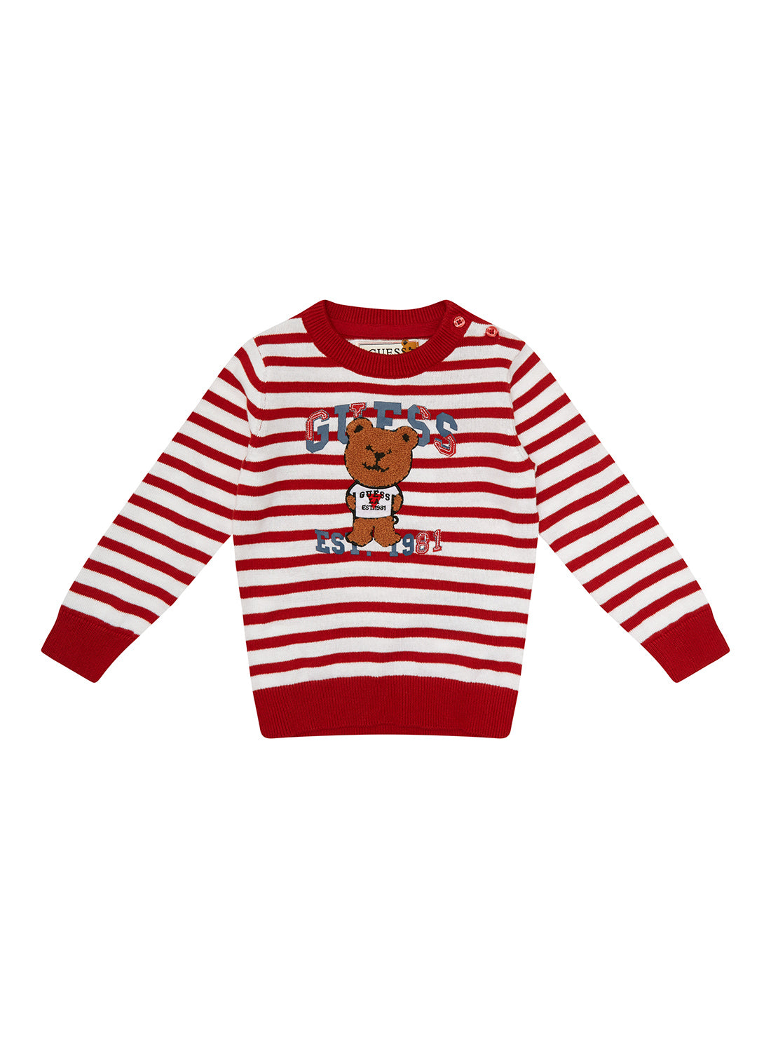 GUESS Baby Boy Red Stripe Bear Logo Knit Top (6-24m) I2RR00Z2NN0 Front View