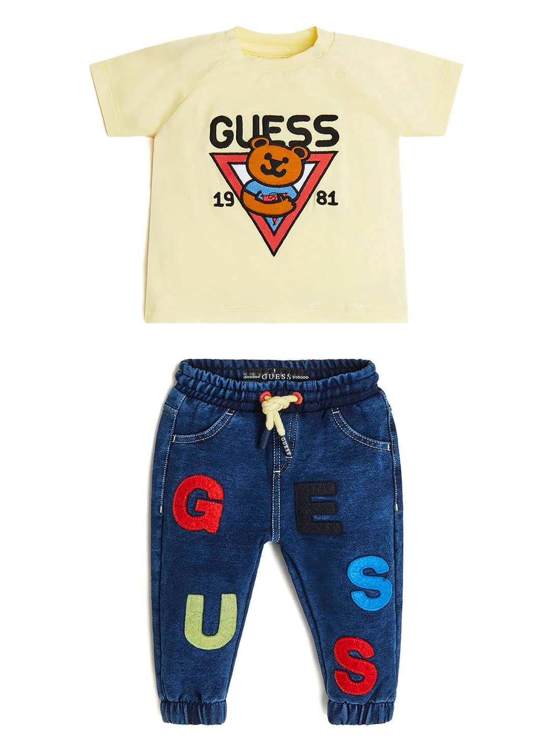 GUESS Baby Boy Yellow Bear Logo T-Shirt And Pants 2-Piece Set (0-12m) I2YG02K6YW1 Front View
