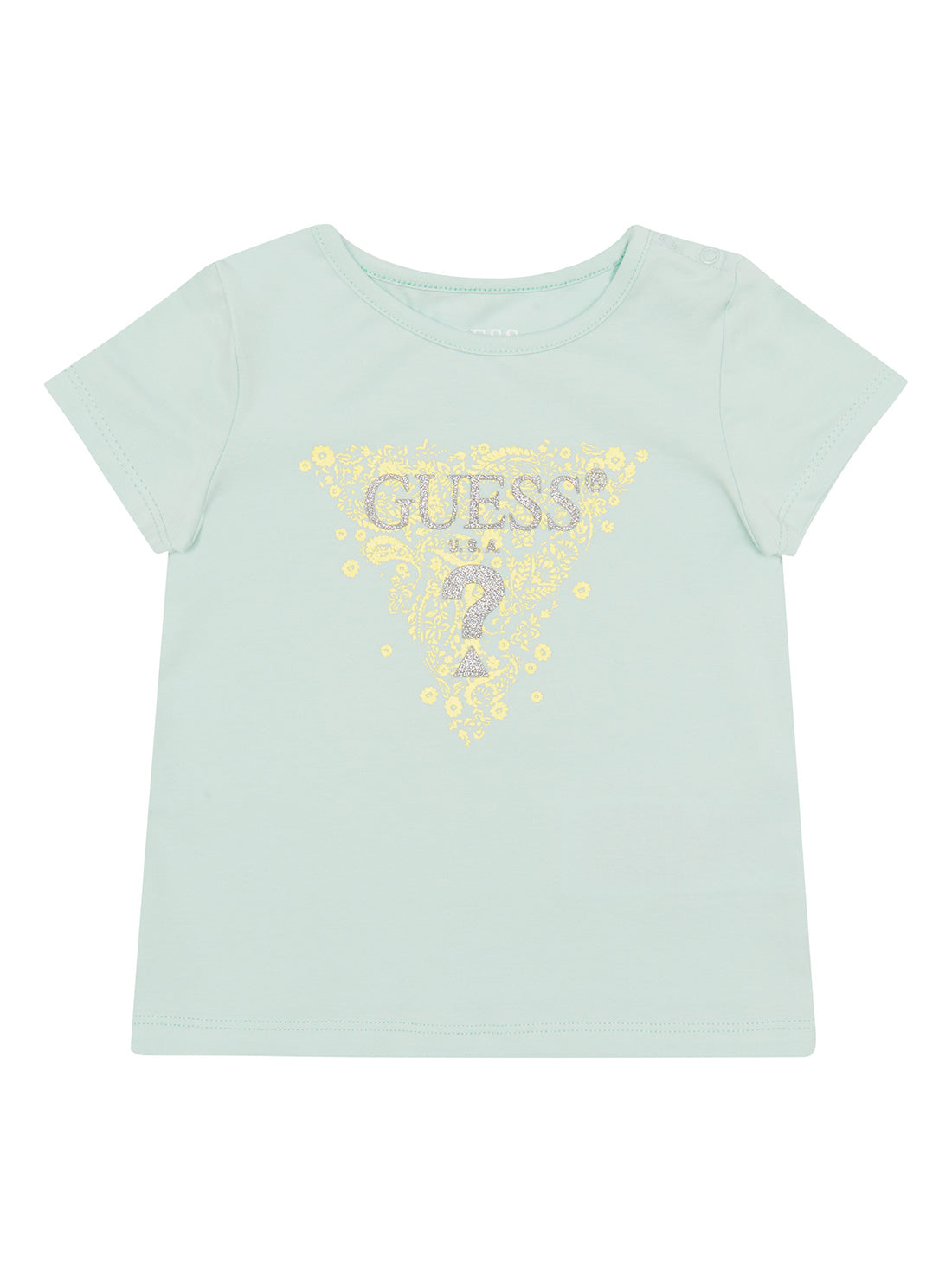 GUESS Baby Girl Aloe Palm Blue Floral Logo T-Shirt (6-24m) A2GI00K6YW1 Front View