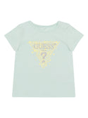 GUESS Baby Girl Aloe Palm Blue Floral Logo T-Shirt (6-24m) A2GI00K6YW1 Front View