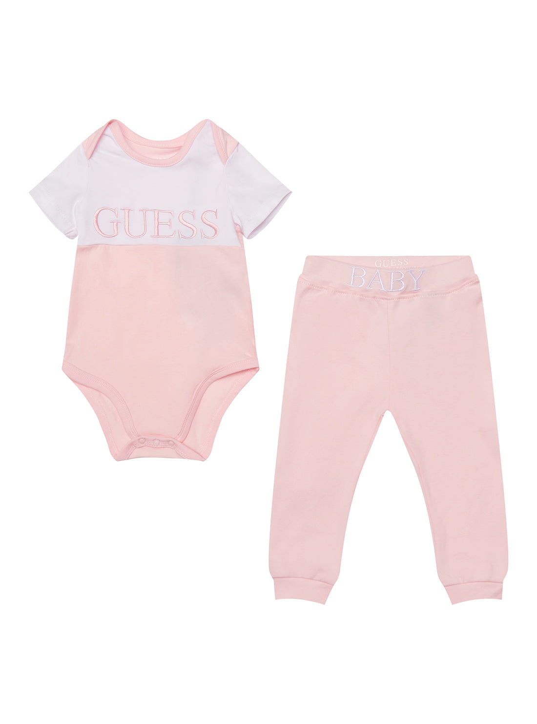 GUESS Baby Girl Ballet Pink Bodysuit And Pants 2-Piece Set (0-12m) H2RW03J1311 Front View