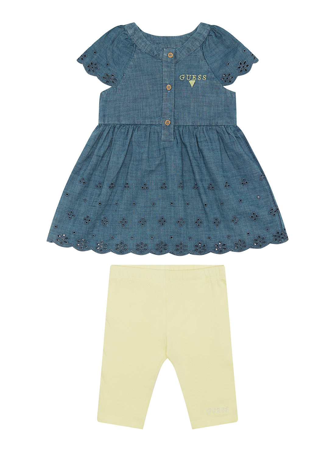GUESS Baby Girl Blue Embroidery Shirt And Pants 2-Piece Set (6-24m) A2GG12WELM0 Front View