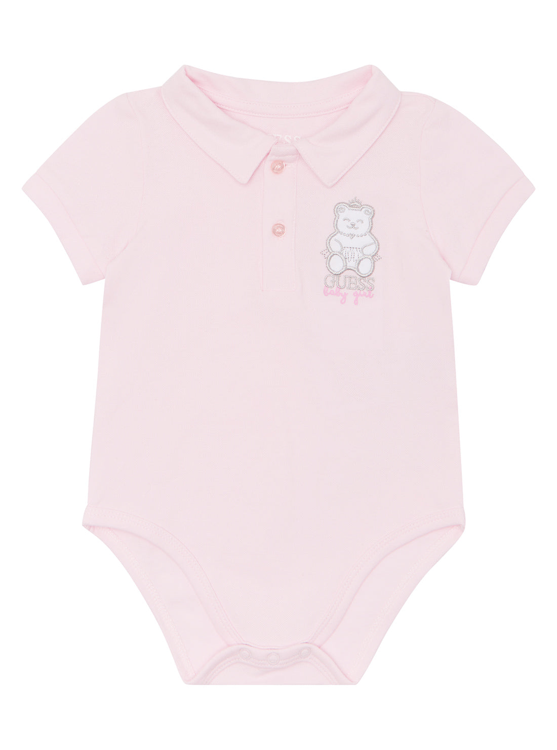 GUESS Baby Girl Pink Bear Logo Polo Onesie (0-12m) H2RW05KACT0 Front View