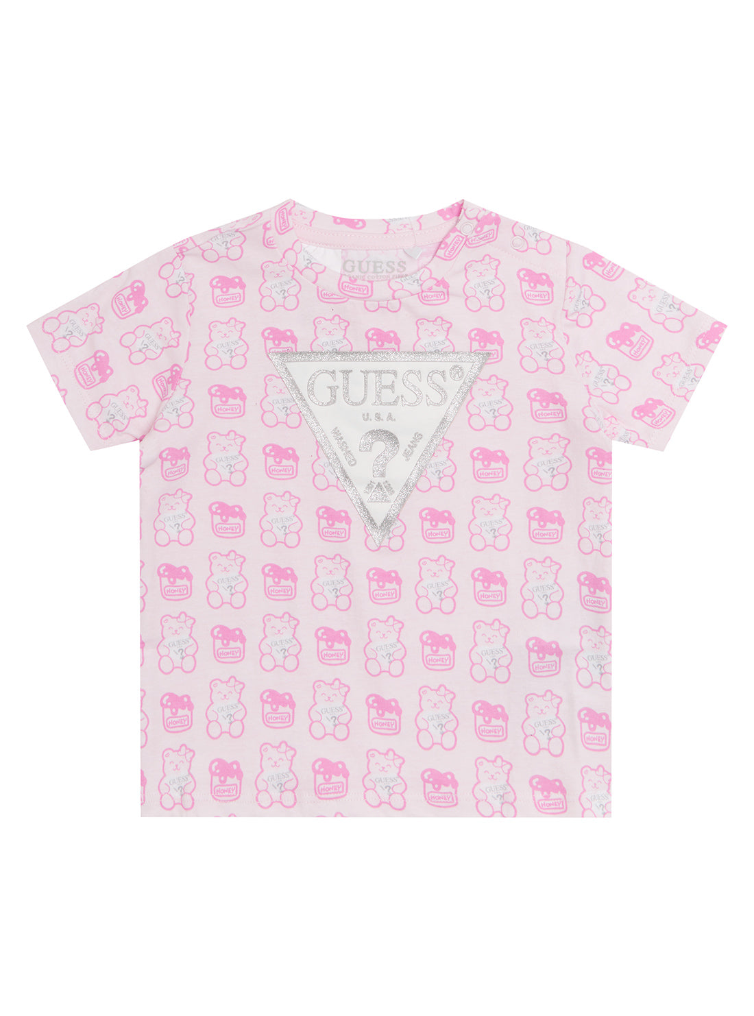 GUESS Baby Girl Pink Logo Print T-Shirt (3-18m) H1YT00K6YW1 Front View