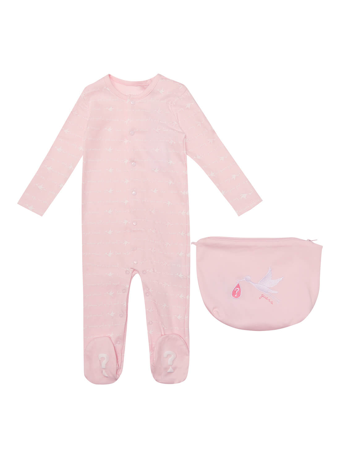 GUESS Baby Girl Pink White Birds Onesie (0-12m) H2RW08KA6W Front View