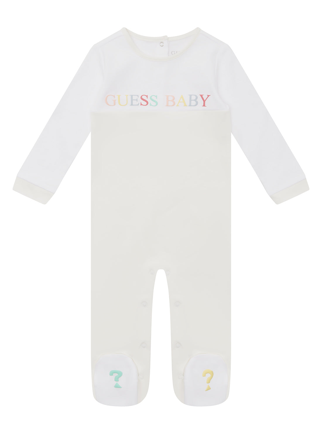 GUESS Baby Girl Salt White Coloured Logo Overall Onesie (0-12m) H2YW05KA6W3 Front View