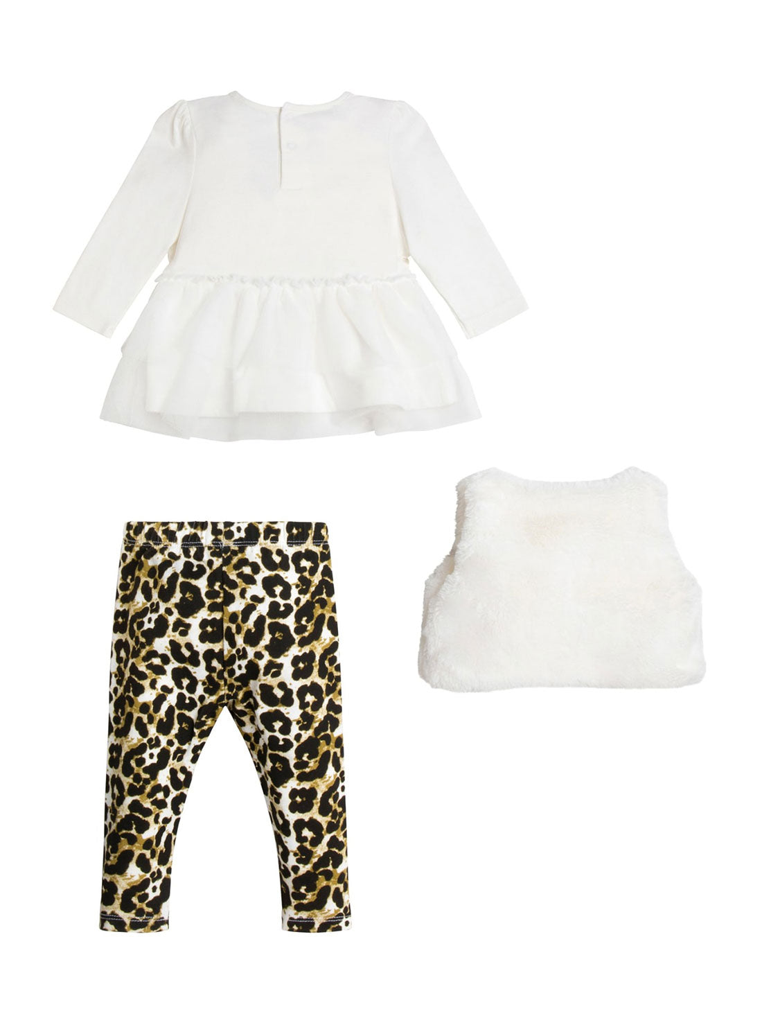 GUESS Baby Girl White Leopard Fur Vest T-Shirt And Leggings 3-Piece Set (3-18m) A2BG11WC910 Back View