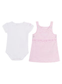 GUESS Baby Girl White Pink Denim Dress And Bodysuit 2-Piece Set (3-18m) A2YG04K6YW0 Front View
