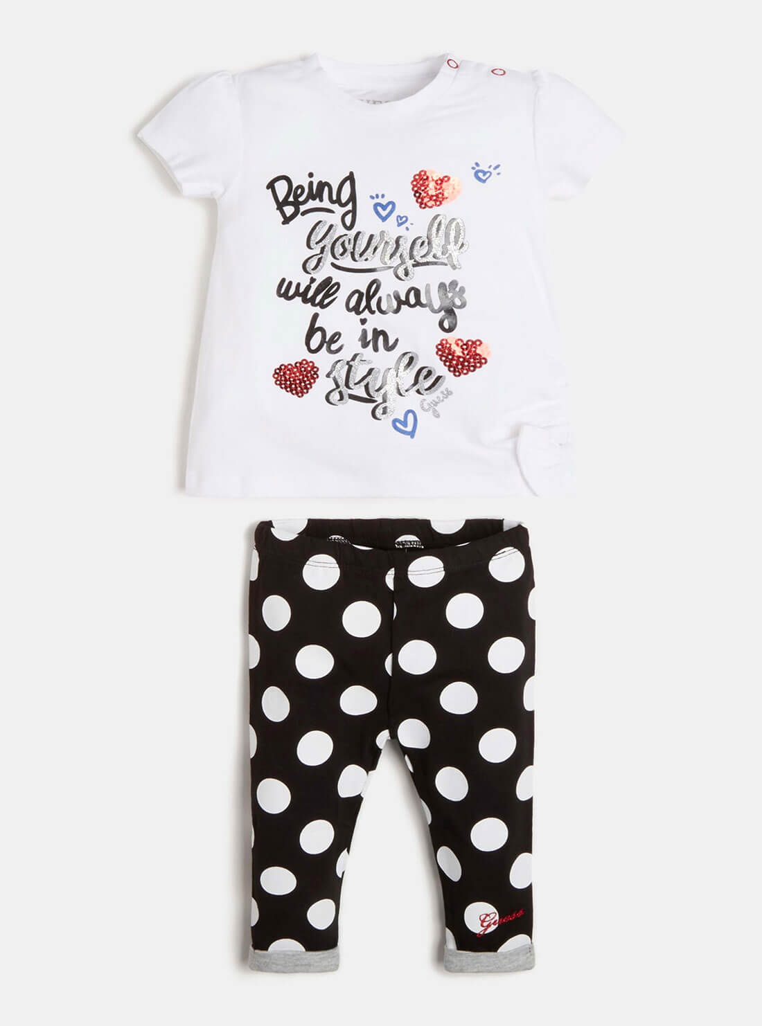 GUESS Baby Girl White Multi Polka T-Shirt And Leggings 2-Piece Set (3-18m) A2RG09K6YW1 Front View