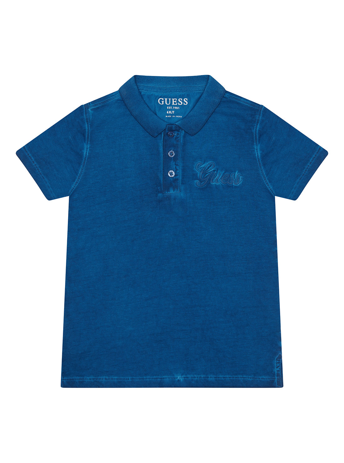 GUESS Big Boy Blue Washed Polo T-Shirt (8-16) L2GP05K5M20 Front View