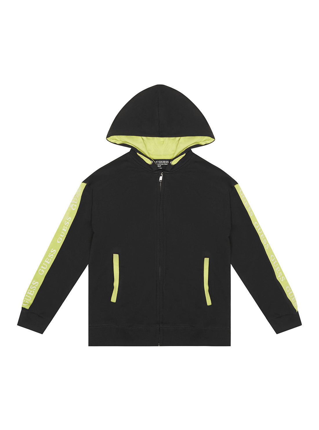 GUESS Kids Big Boy Lime Black Logo Hooded Zip Jacket (7-16) L2RQ01KA6R0 Front View