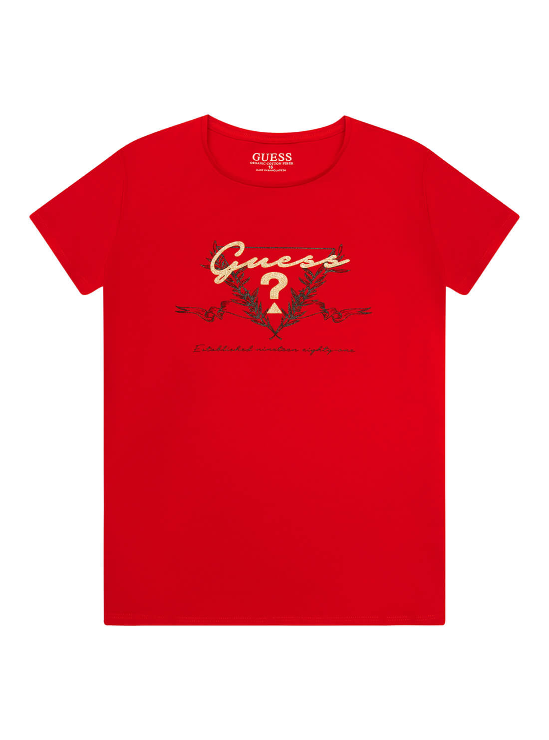 GUESS Big Girl Red Olive Branch Logo T-Shirt (7-16) Front View