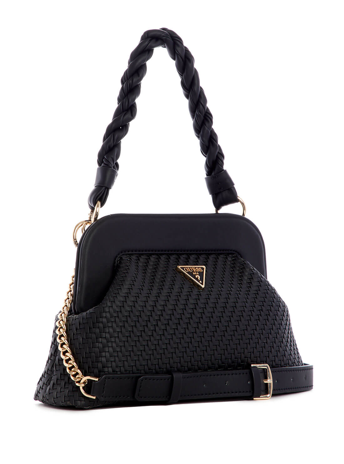 GUESS Women's Black Woven Hassie Frame Crossbody Bag VG839717 Side View