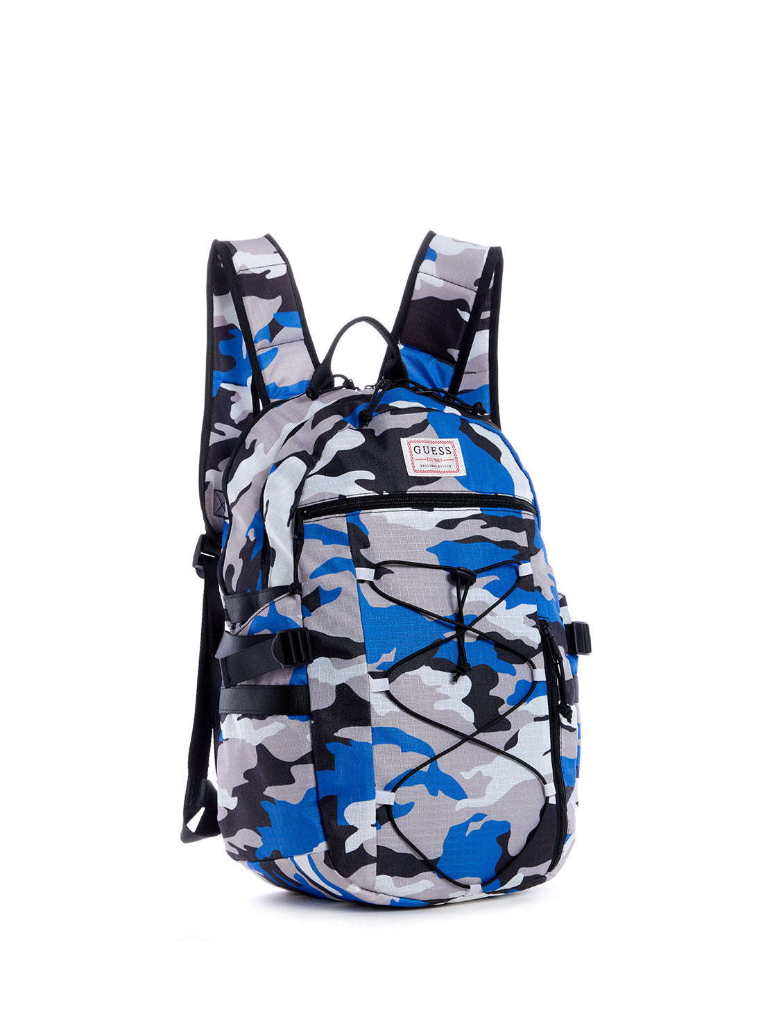 GUESS Mens Blue Camo Expedition Backpack PO835798 Front Side View