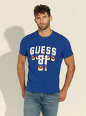GUESS Mens Blue Dripping Logo T-Shirt M1BI37J1311 Front View