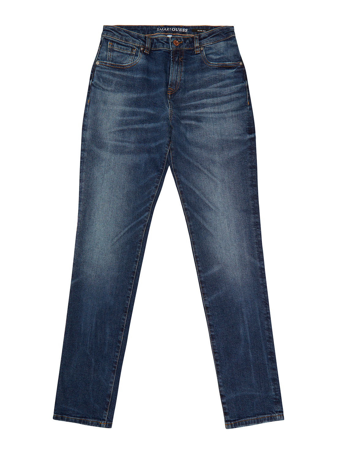 GUESS Kids Big Boy Eco Dark Blue Westland Wash Slim Denim Jeans (7-16) L1BA14D46X5 Front View