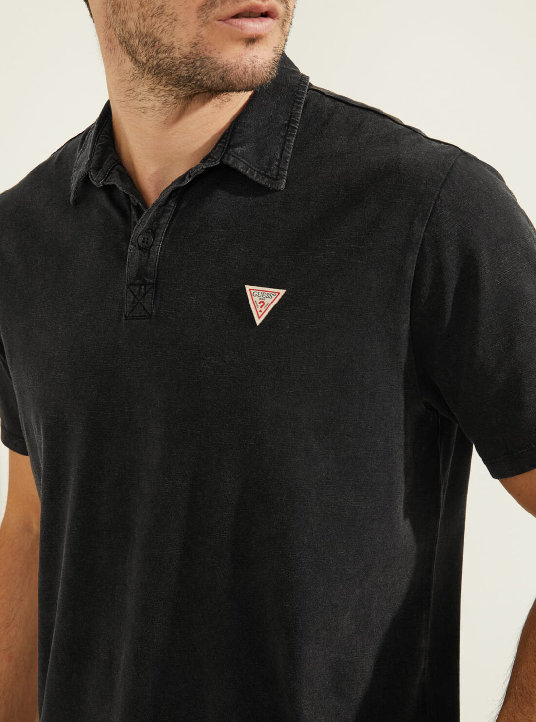 GUESS Mens Black Eli Jersey Washed Polo T-Shirt M0YP68R9Y10 Detail View