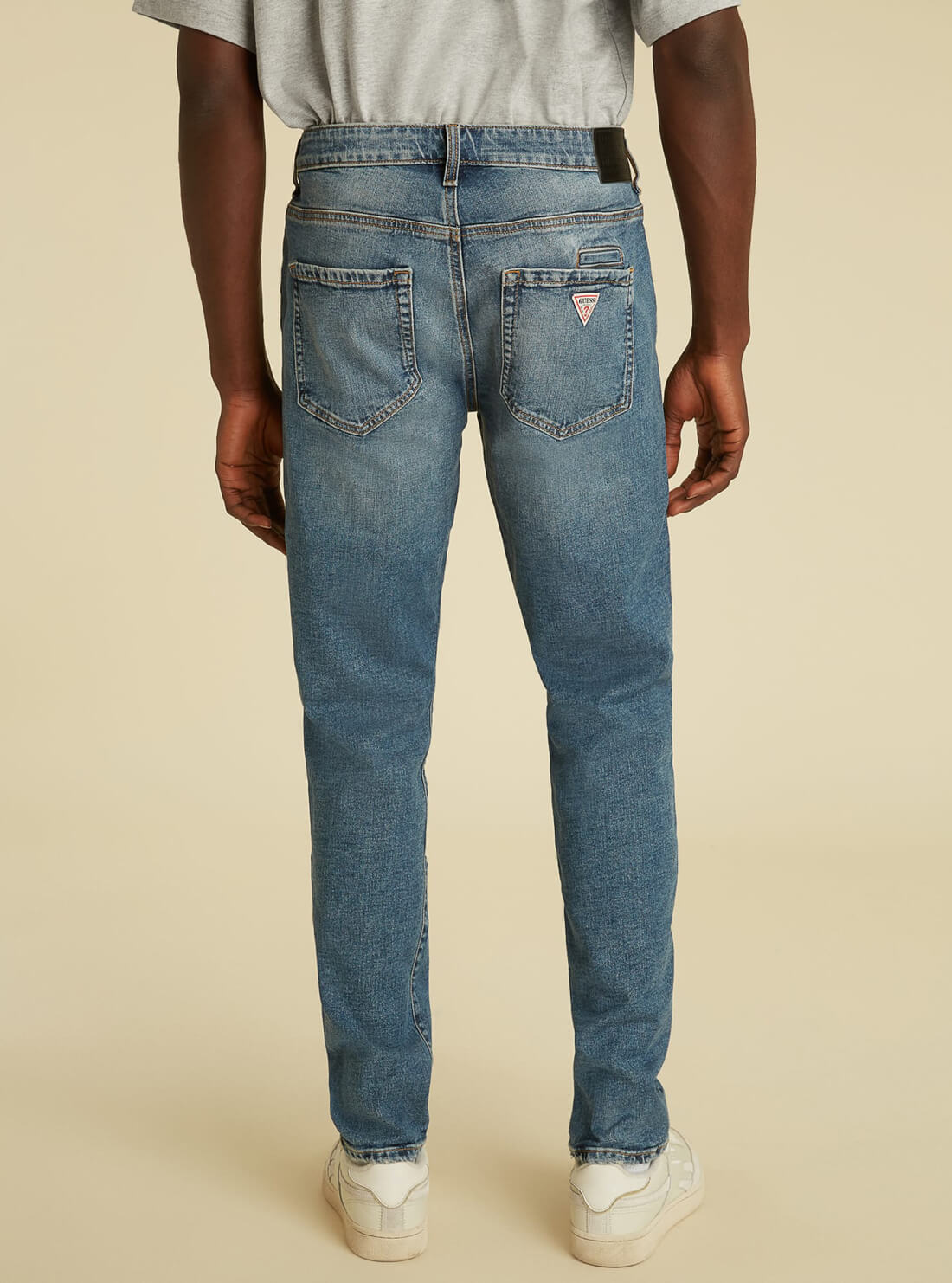 GUESS Mens GUESS Originals Mid-Rise Slim Straight Denim Jeans in Vintage Stone Wash  M1GA05R49T0 Model Back View