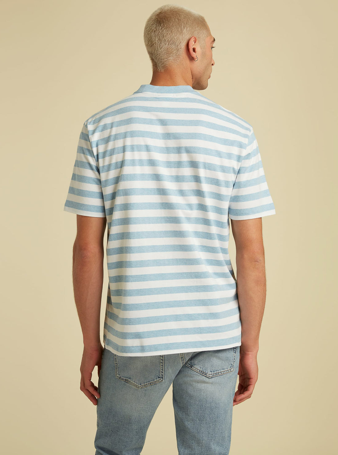GUESS Mens GUESS Originals Blue Striped Logo T-Shirt M1GI12RAGP0 Model Back View