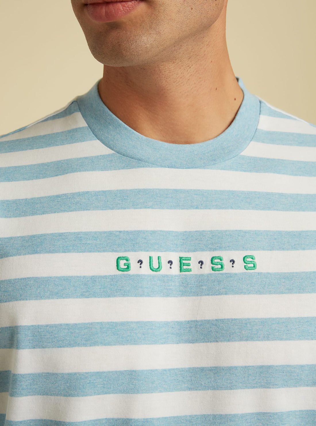 GUESS Mens GUESS Originals Blue Striped Logo T-Shirt M1GI12RAGP0 Model Detail View