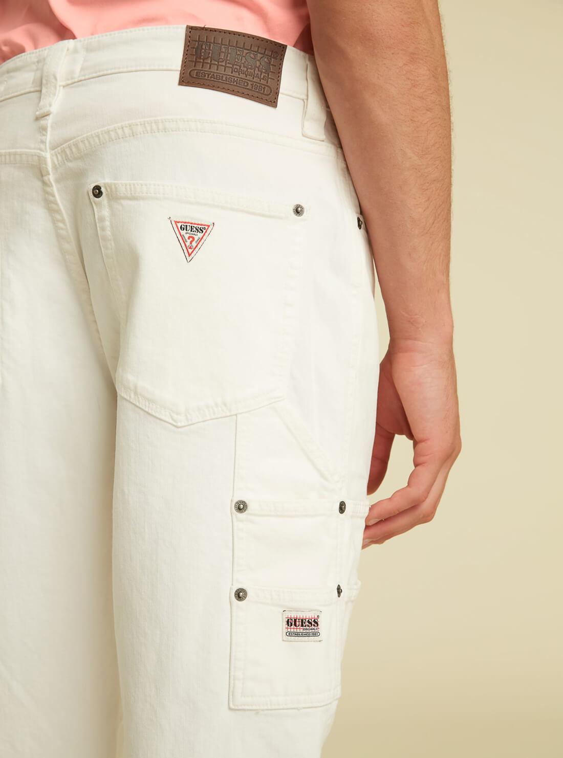 GUESS Mens GUESS Originals Slim Fit Carpenter Denim Jeans In White Wash M1GA09R4DE0 Detail Back View