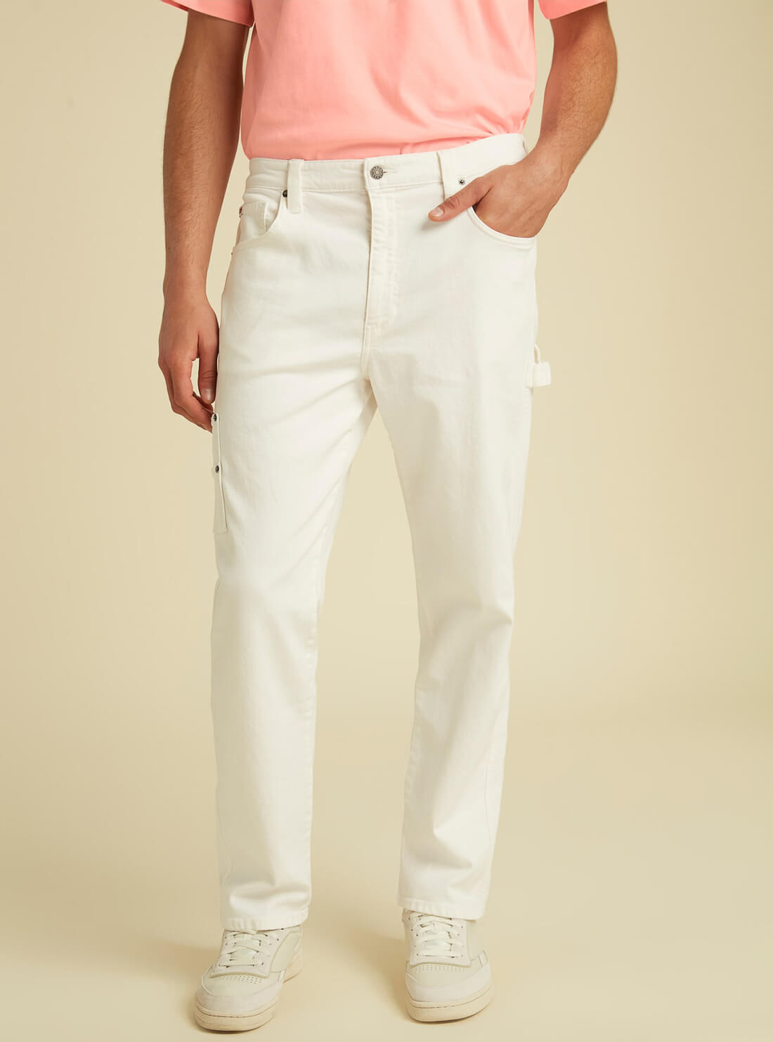 GUESS Mens GUESS Originals Slim Fit Carpenter Denim Jeans In White Wash M1GA09R4DE0 Front View