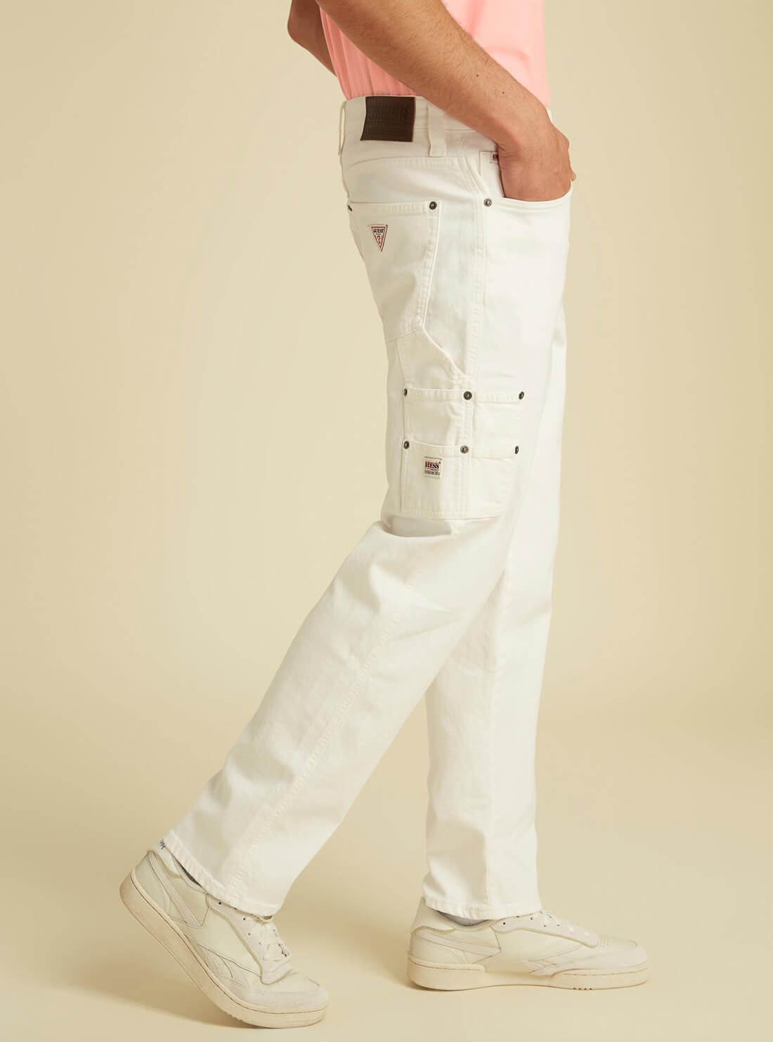 GUESS Mens GUESS Originals Slim Fit Carpenter Denim Jeans In White Wash  M1GA09R4DE0 Side View