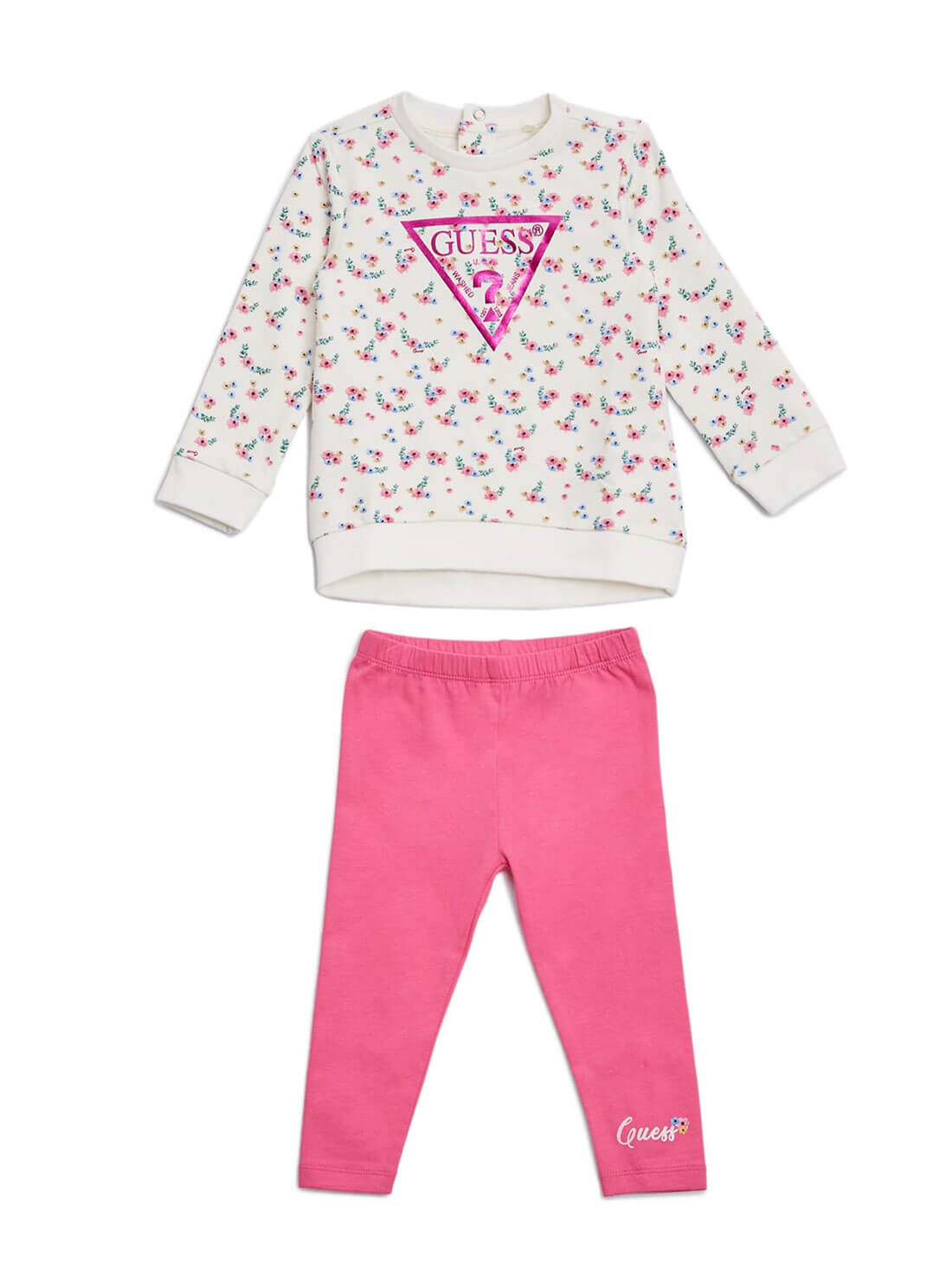 GUESS Baby Girl White Multi Flowers T-Shirt And Leggings 2-Piece Set (3-18m) A2RG01KA6V0 Front View