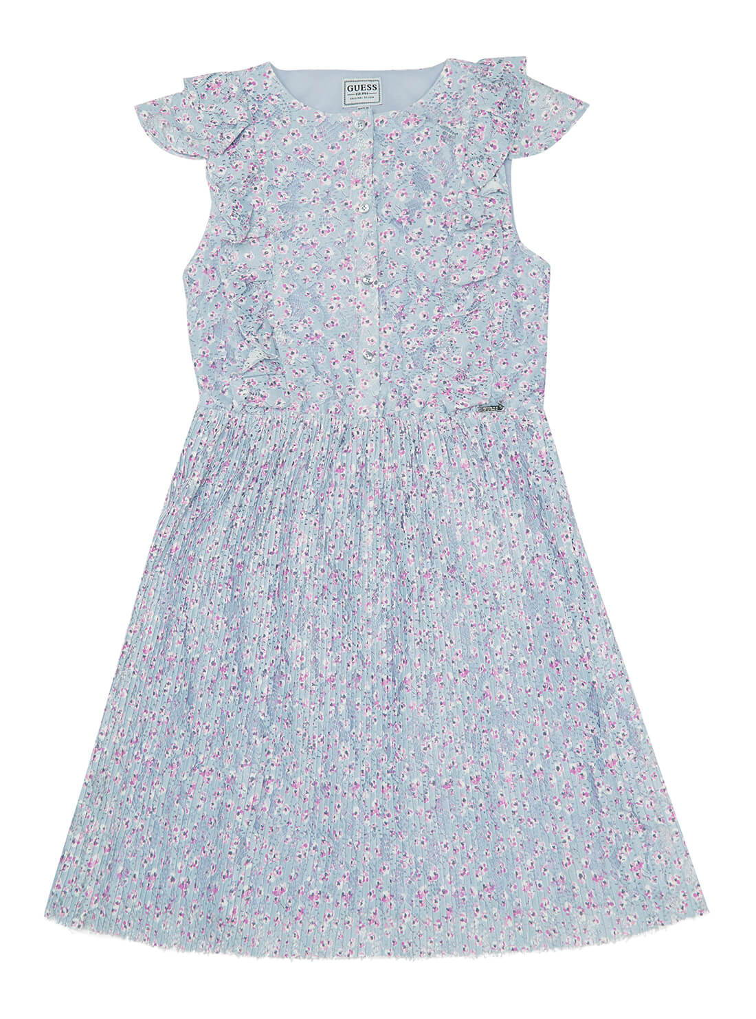GUESS Little Girls Blue Floral Lace Dress (6-14) J2RK72WEH80 Front View