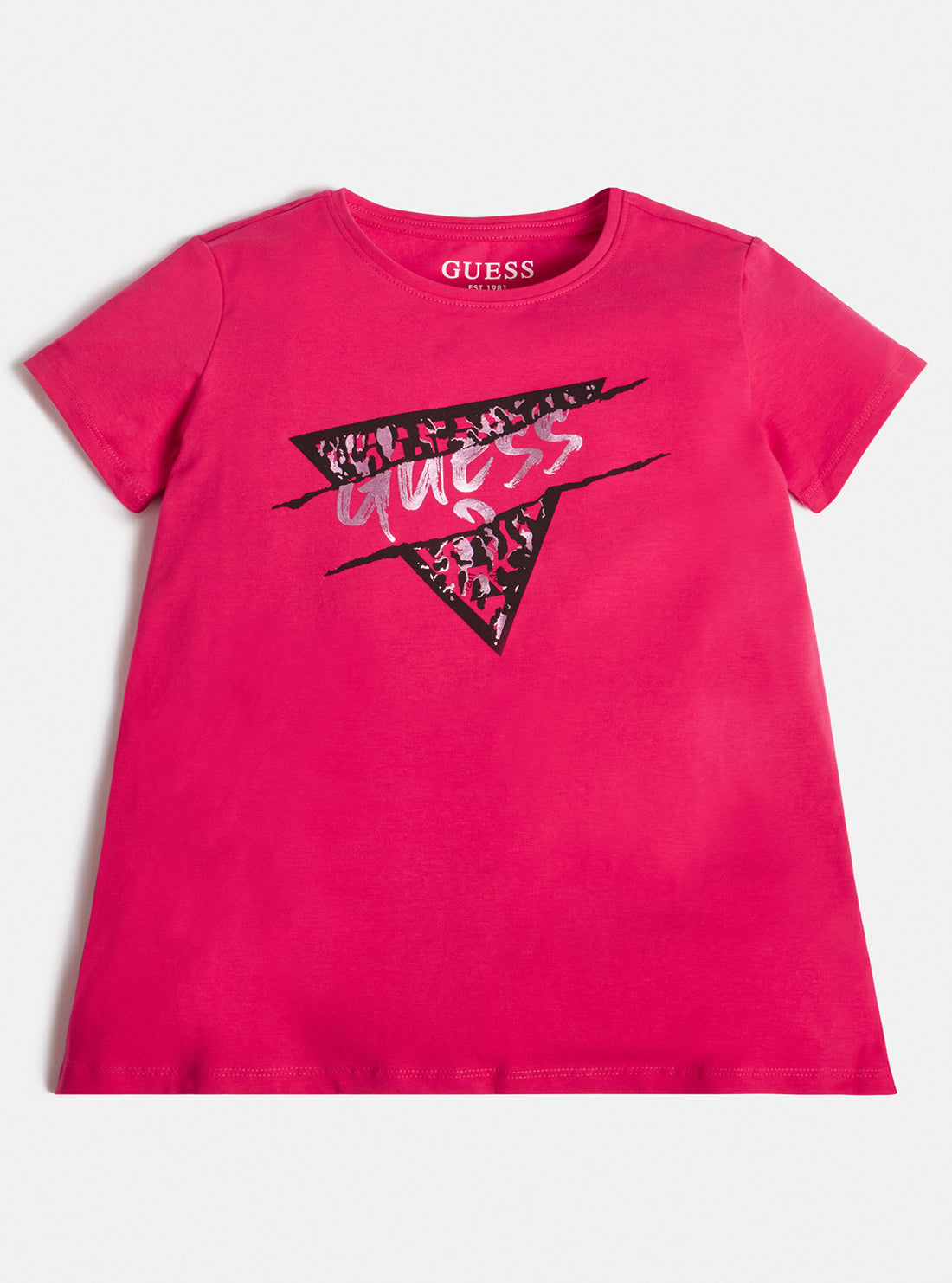 GUESS Big Girls Pink Leopard Logo T-Shirt (7-16) J1BI01J1311 Front View