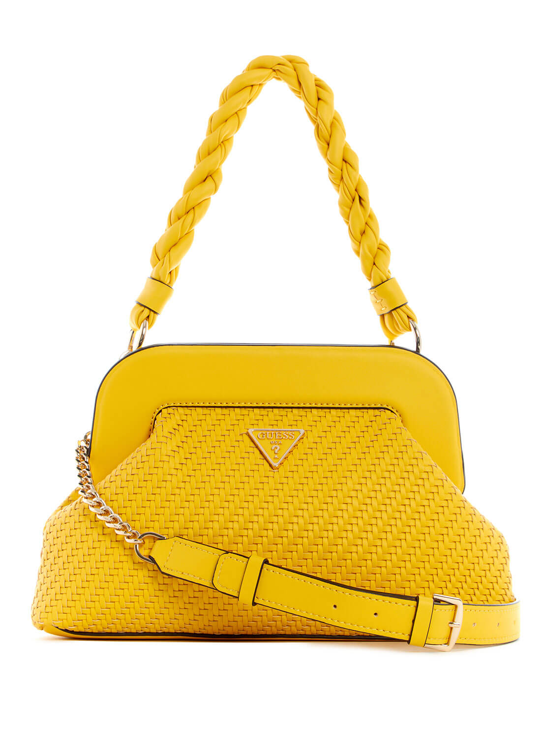 GUESS Womens Lemon Yellow Woven Hassie Frame Crossbody Bag VG839717 Front View