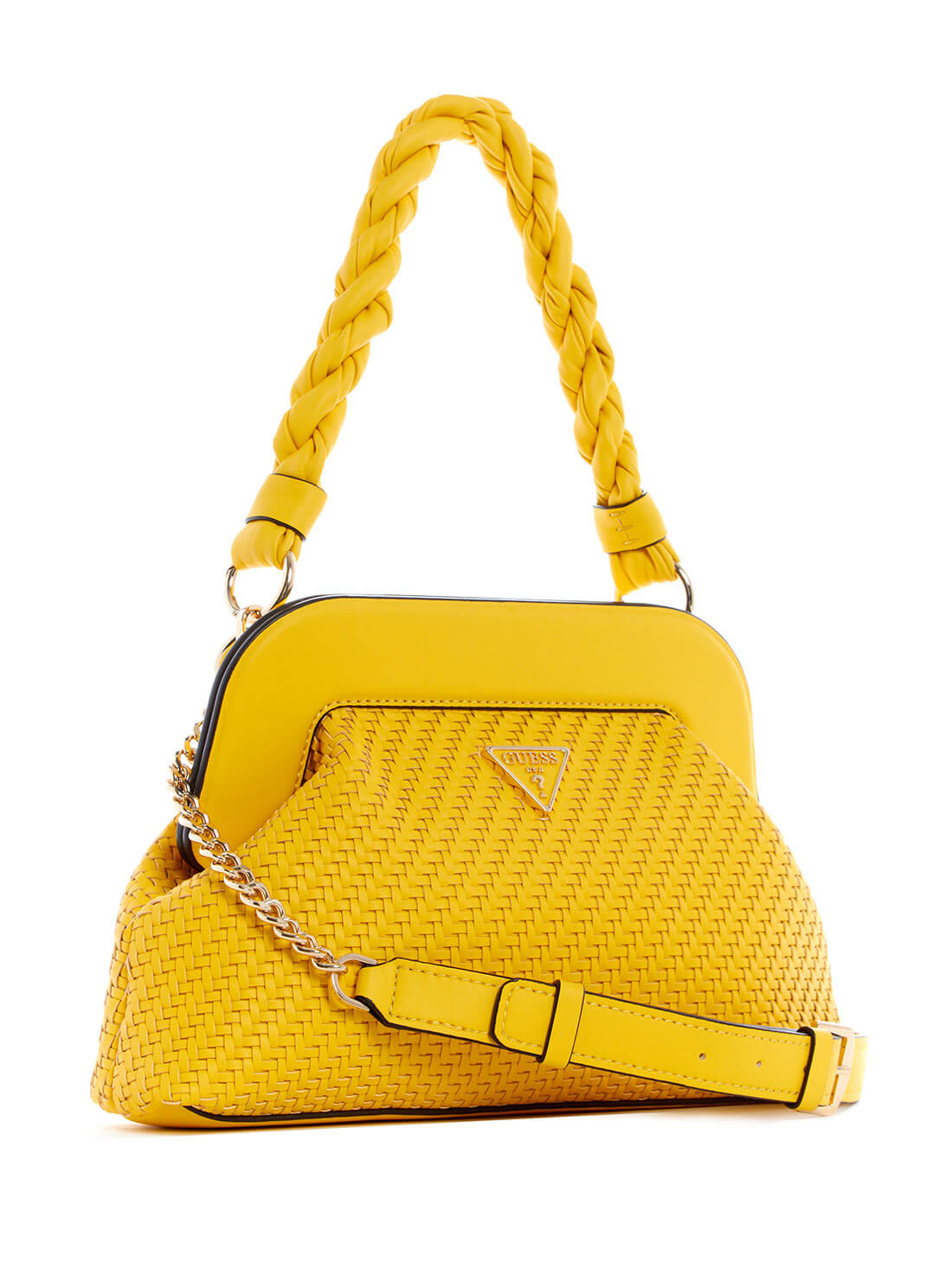 GUESS Womens Lemon Yellow Woven Hassie Frame Crossbody Bag VG839717 Side View