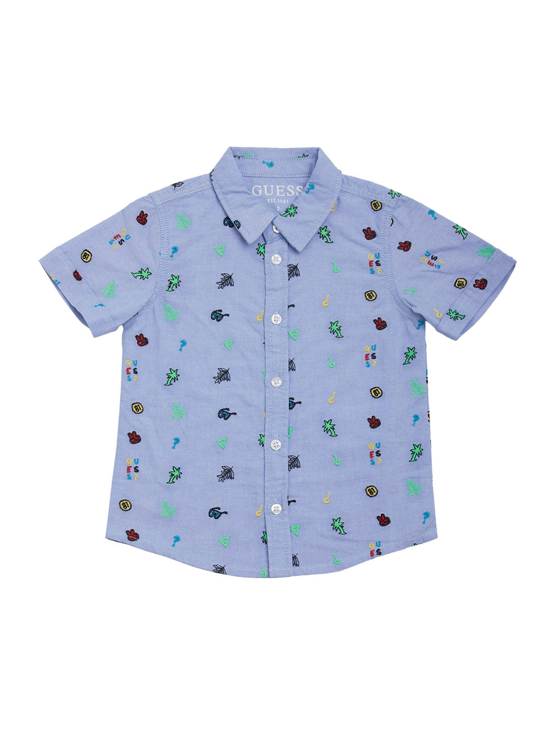 GUESS Little Boy Blue Airplane Print Oxford Shirt (2-7) N2GH06W9CL0 Front View