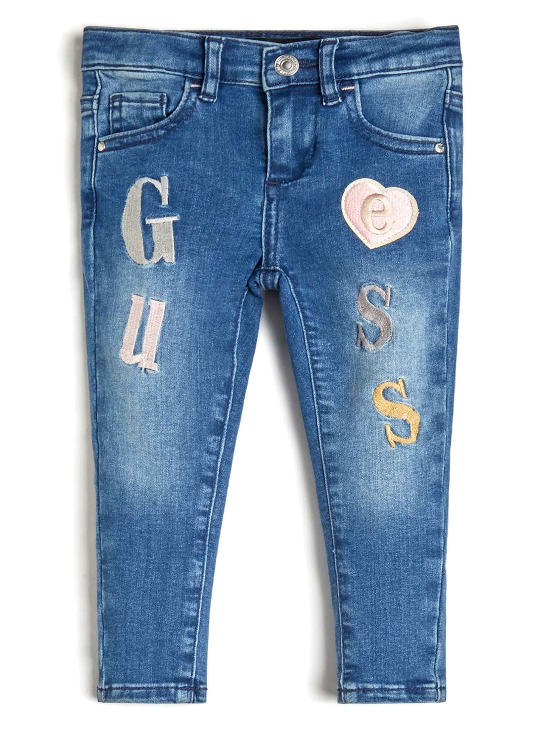 GUESS Little Girl Embroidered Heart Denim Skinny Pants (2-7) Front View