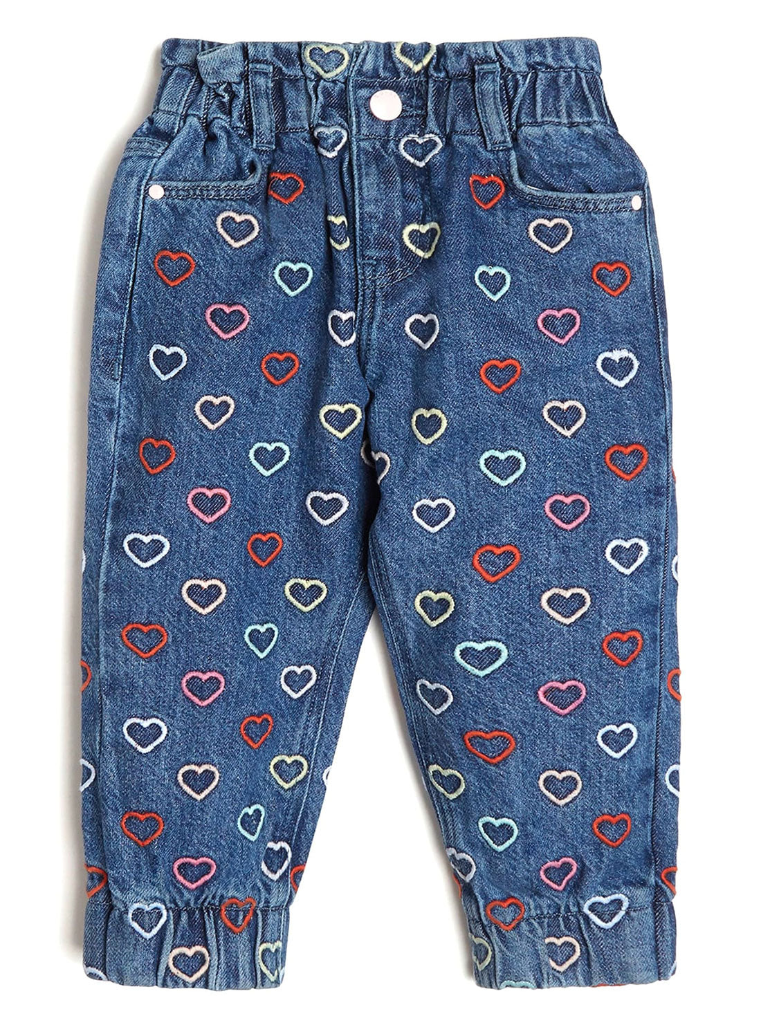 GUESS Little Girl Multicolour Heart Embroidered Denim Pants (2-7) K2YA06D4QS0 Front View