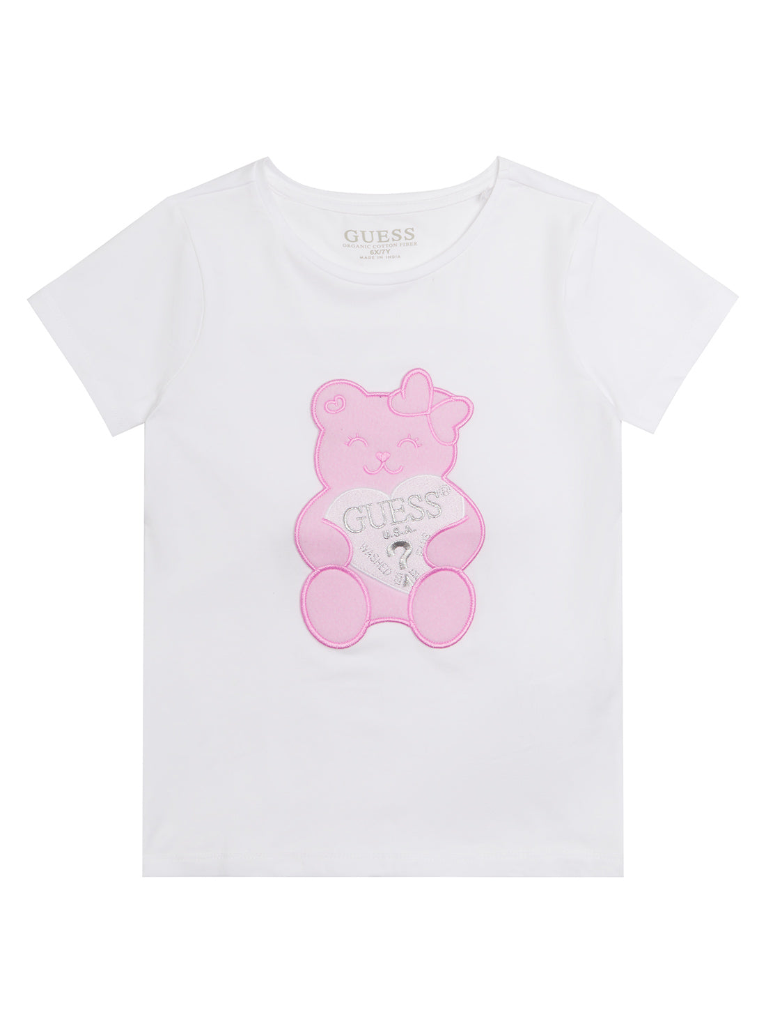 GUESS Little Girl White Pink Bear T-Shirt (2-7) K2RI27K6YW1 Front View