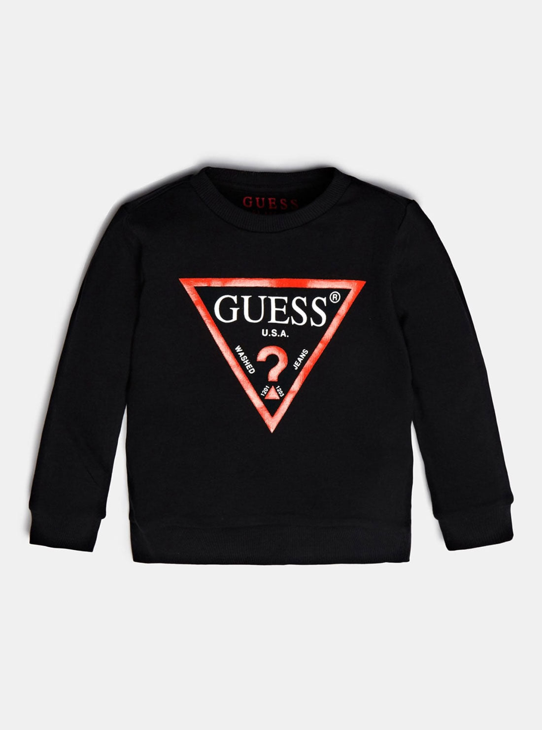 GUESS Big Boys Black Long Sleeve Fleece Pullover Top (7-16) N73Q10K5WK0 Front View