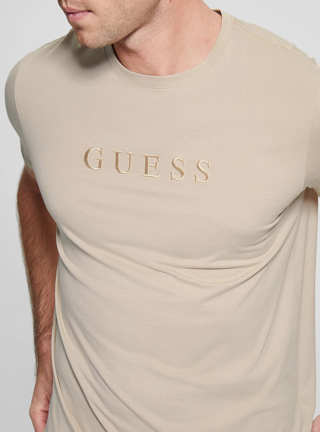 GUESS Men's Beige Pima Logo T-Shirt M2BP47K7HD0 Detail View