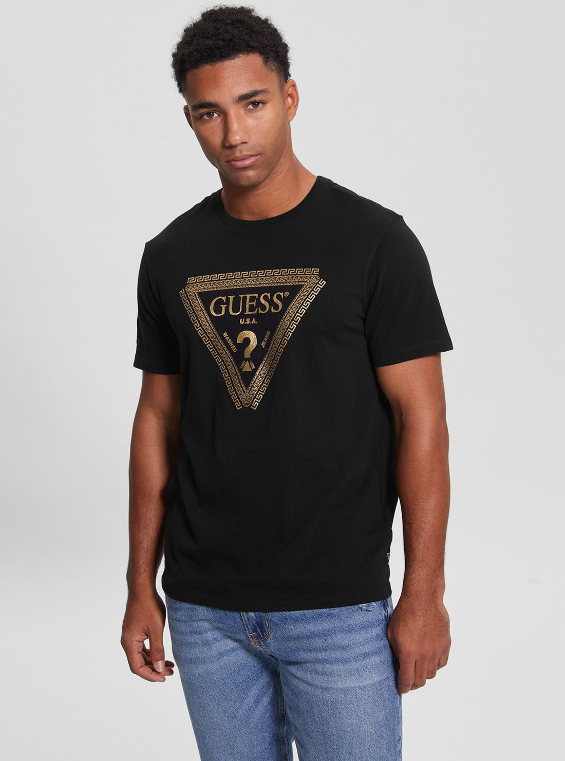 GUESS Men's Black Chain Logo T-Shirt M3RI68KBDK0 Front View