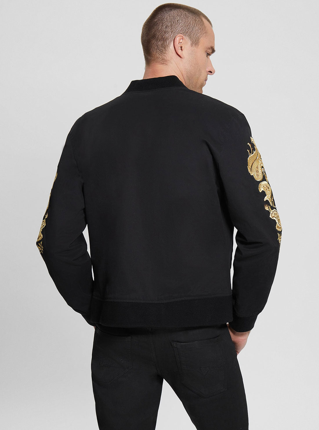 GUESS Men's Black Maxim Embroidered Bomber Jacket M3RL48RDYK0 Back View