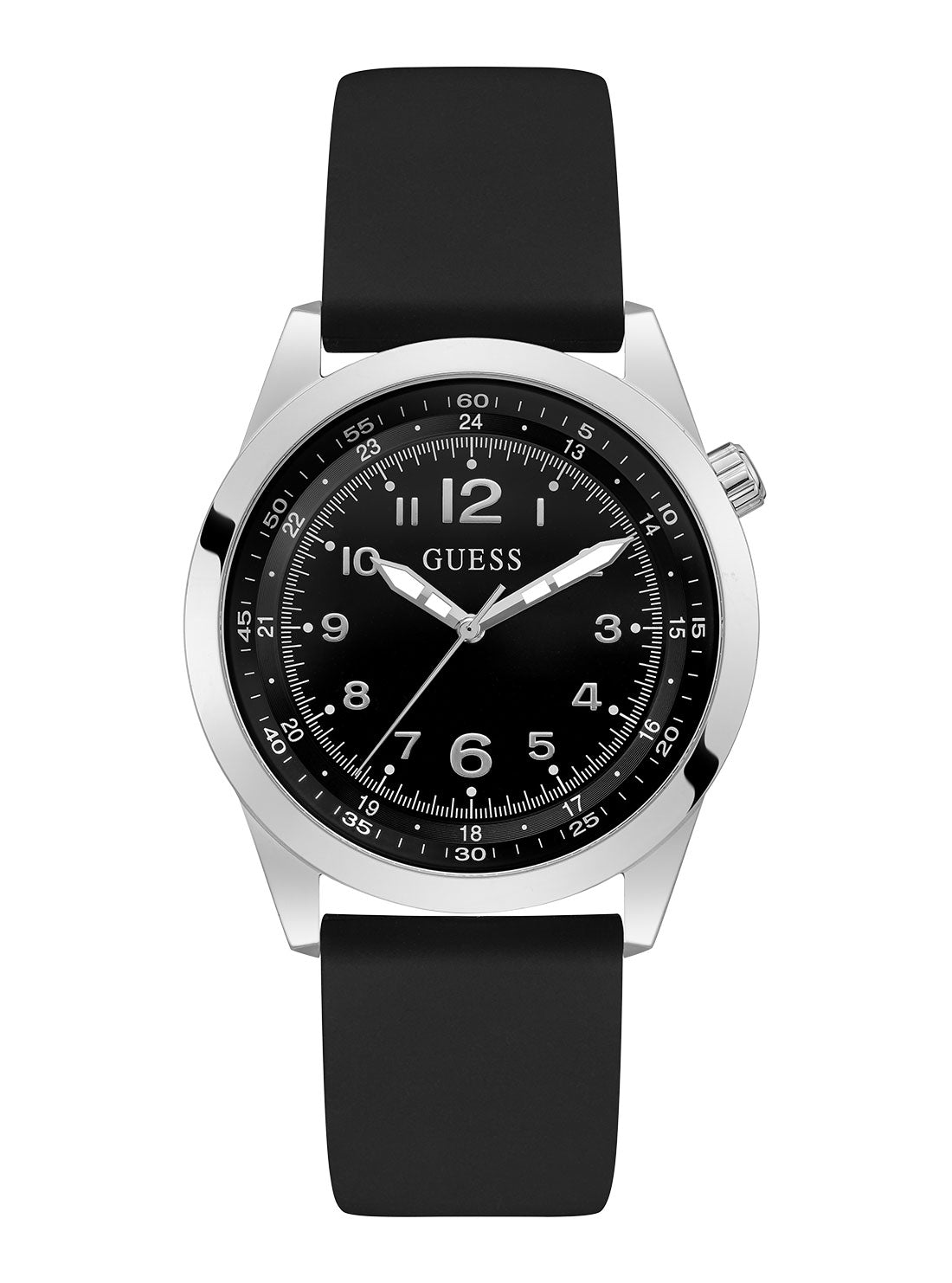 GUESS Men's Black Silver Max Silicone Watch GW0494G1 Front View