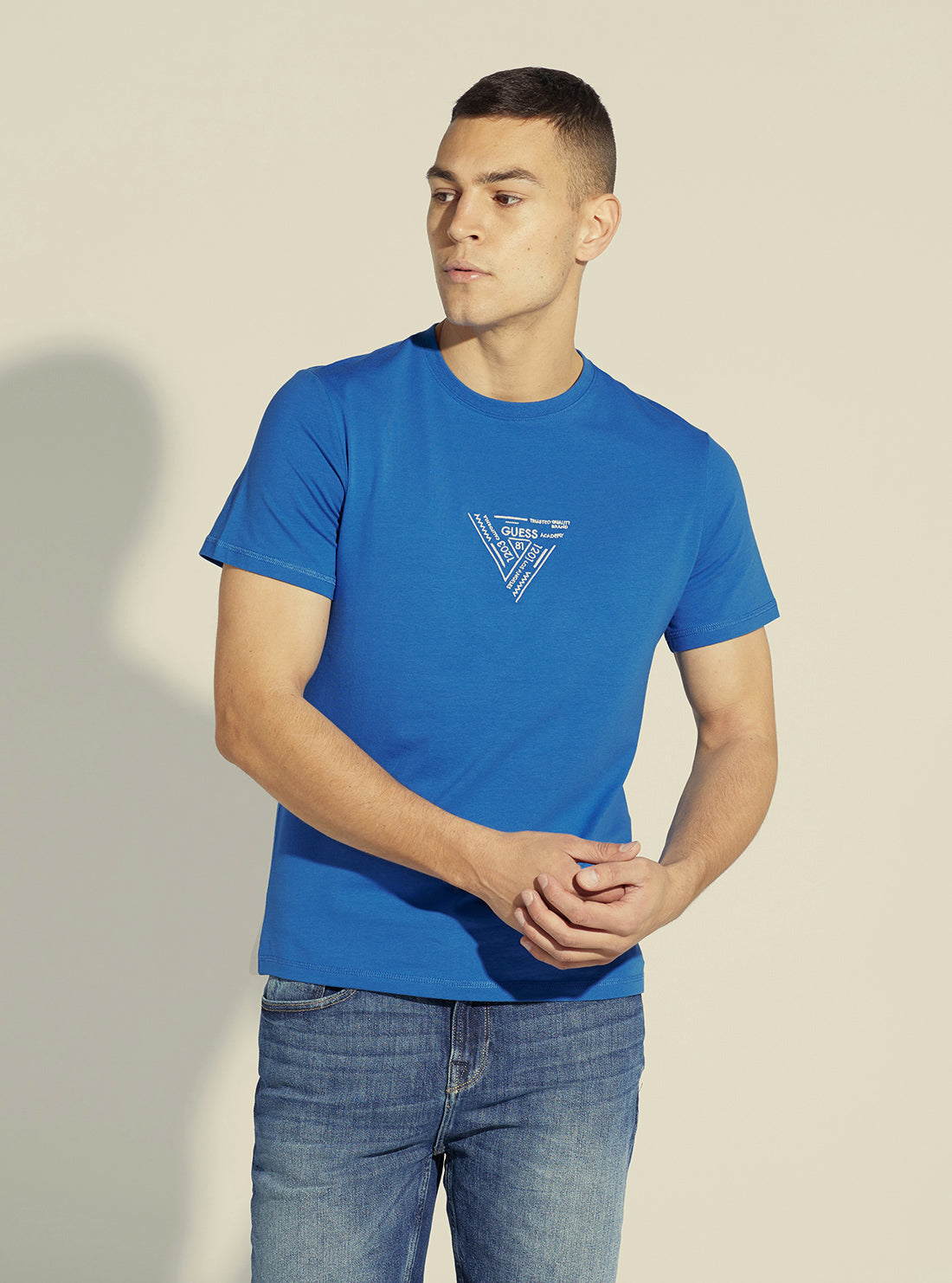 GUESS Men's Blue Jimmy Logo T-Shirt M2YI30J1311 Front View