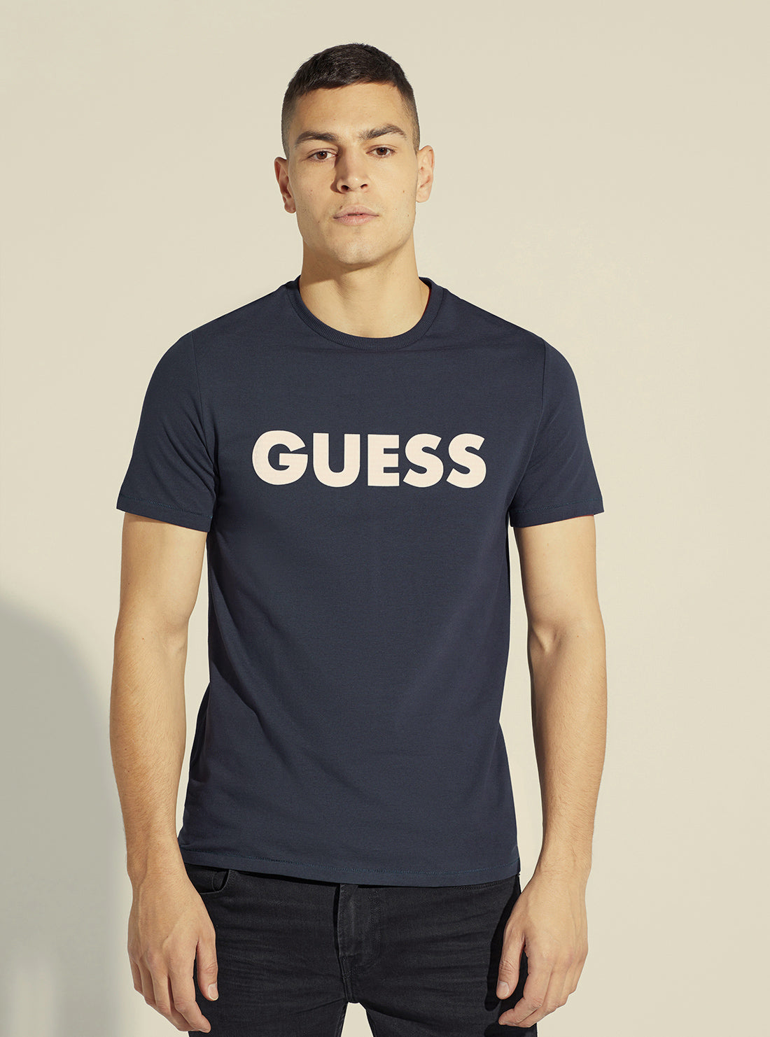 GUESS Men's Blue Labyrinth Logo T-Shirt M2YI42J1311 Front View