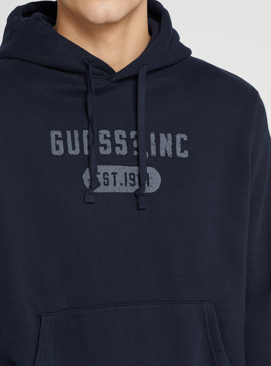 GUESS Men's Blue Sou Logo Hoodie Jumper M2YQ21KB480 Detail View