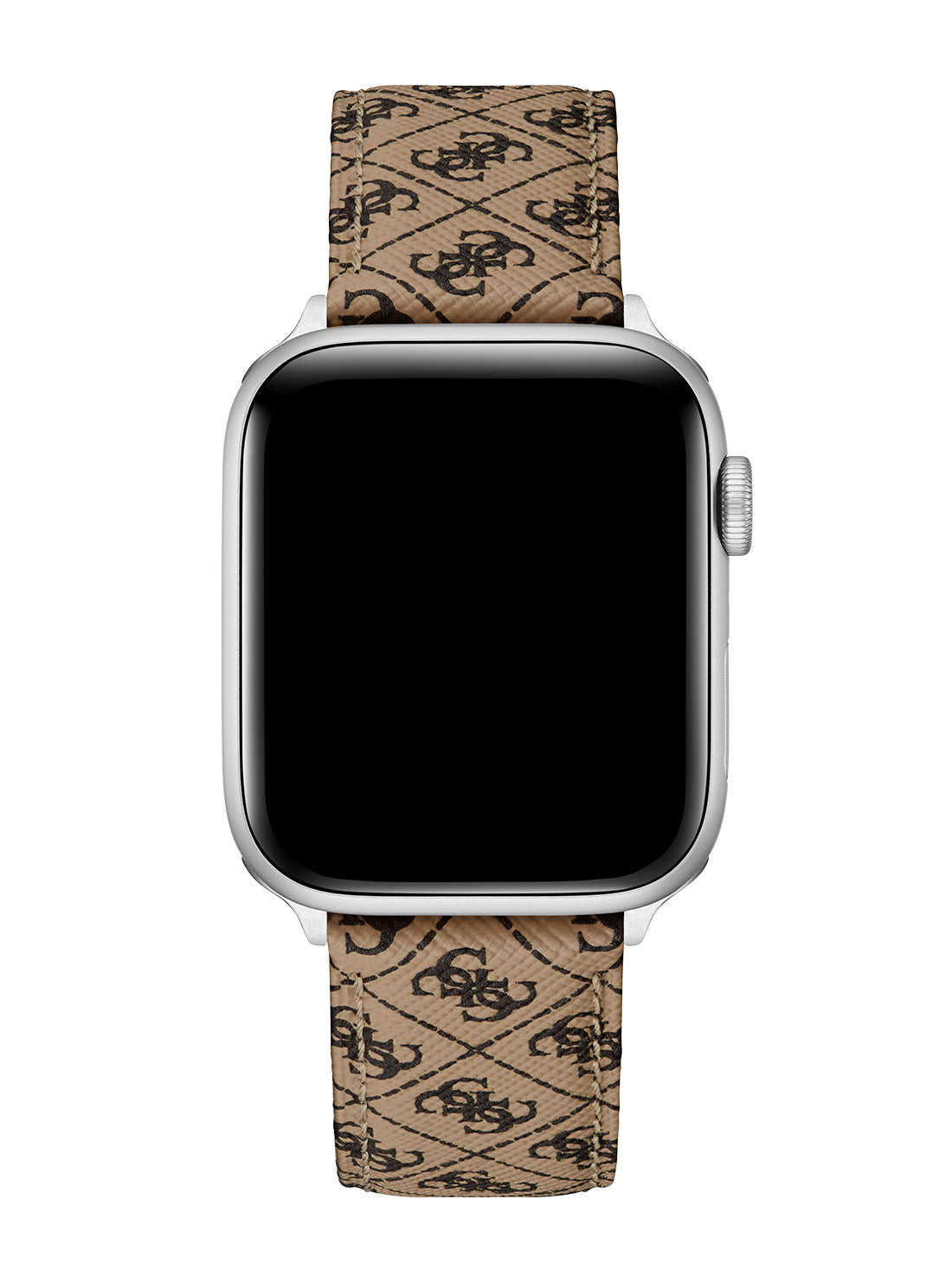 GUESS Men's Brown Quattro G Leather Apple Watch Strap CS3001S1 Front View