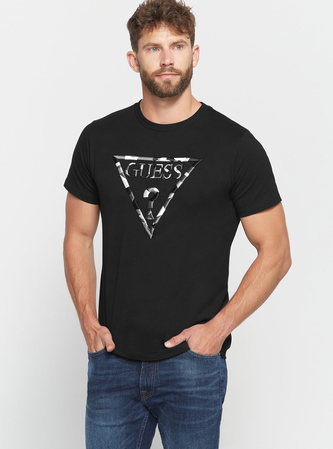 GUESS Men's Eco Black Gad Logo T-Shirt M2BI33K8FQ4 Front View