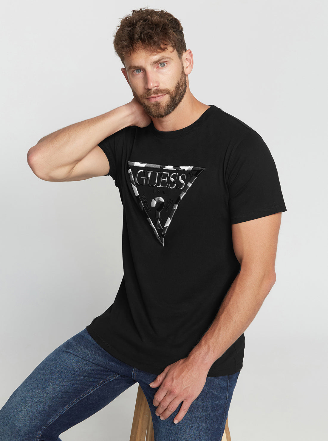 GUESS Men's Eco Black Gad Logo T-Shirt M2BI33K8FQ4 Seated View